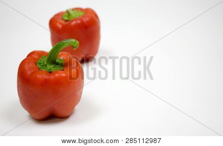 Bell Pepper Or Capsicum In White Background, Yellow, Red, Green Bell Pepper.