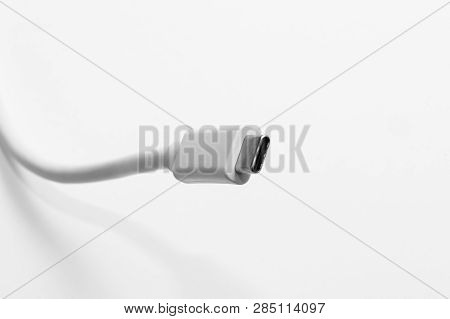 White Cord With Usb-c Connection. Infront Of White Background.
