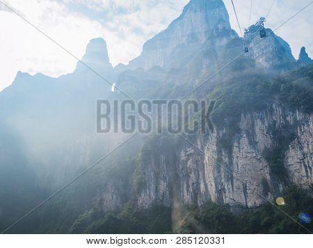 Beautiful Tianmen Mountain View From Cable Car To Tianmen Mountain.tianmen Mountain Cable Car The Lo