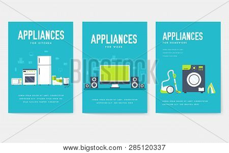 Home Appliances Cards Set. Electronics Template Of Flyear, Magazines, Posters, Book Cover, Banners. 