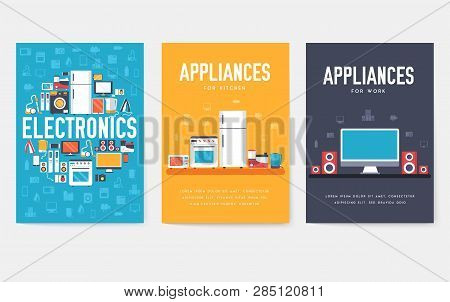 Home Appliances Cards Set. Electronics Template Of Flyear, Magazines, Posters, Book Cover, Banners. 