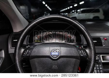 Novosibirsk, Russia - February 19, 2019:  Volvo Xc90,close-up Of The Dashboard, Speedometer, Tachome