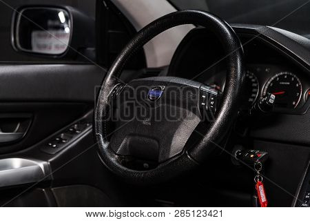 Novosibirsk, Russia - February 19, 2019:  Volvo Xc90,close-up Of The Dashboard, Speedometer, Tachome