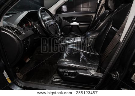 Novosibirsk, Russia - February 19, 2019:  Volvo Xc90,close-up Of The Dashboard, Speedometer, Tachome