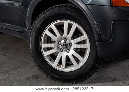 Novosibirsk, Russia - February 19, 2019:  Volvo Xc90,close-up Of The Wheel. Photography Of A Modern 