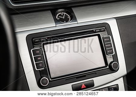 Novosibirsk, Russia - February 19, 2019:  Volkswagen Passat Cc,close-up Of The Dashboard, Radio Fm,a