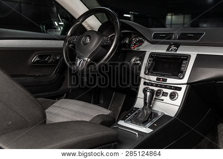 Novosibirsk, Russia - February 19, 2019:  Volkswagen Passat Cc,close-up Of The Dashboard, Speedomete