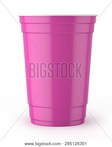 3d Rendered Pink And White 16oz 455ml American Plastic Party Cup.