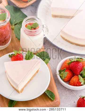 Delicious And Nutritious Handmade Strawberry No Bake Frozen Gradient Colour Fromage Frais Cheesecake