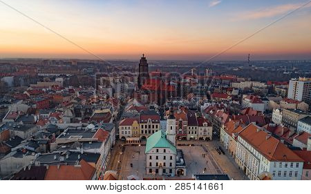 Drone View On Town Hall On Gliwice Market Square