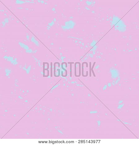 Pink Texture With Blue Splash. Light Pink Background. Abstract Aqua Blue Splash. Handmade Pattern.