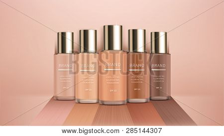 Cosmetic Realistic Vector Ads Banner With Premium Foundation For Perfect Makeup, Decorative Cosmetic