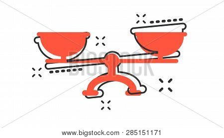 Vector Cartoon Scale Weigher Icon In Comic Style. Weigher Sign Illustration Pictogram. Balance Busin