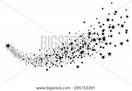 Black Shooting Star With Elegant Star Trail On White Background. Meteoroid, Comet, Asteroid, Stars. 