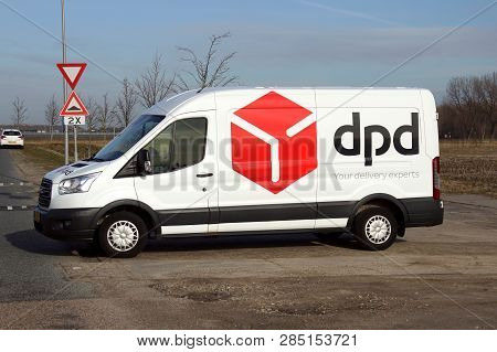 Almere Poort, The Netherlands - February 20, 2019: Dpd Delivery Van Parked By The Side Of The Road. 