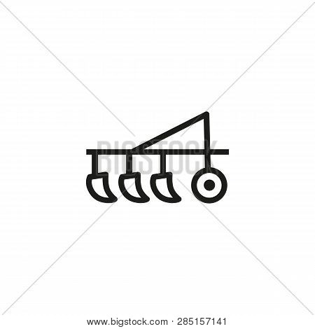 Plow Line Icon. Heavy Machine, Tractor, Wheel. Agricultural Machinery Concept. Can Be Used For Topic