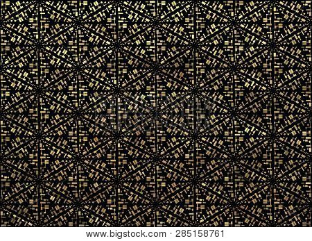 Geometrical Abstract Vector Art Deco Pattern From Gold Hand Drawn Elements. Textile Fantasy Print. W