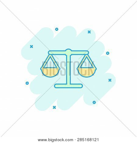 Vector Cartoon Scale Weigher Icon In Comic Style. Weigher Sign Illustration Pictogram. Balance Busin