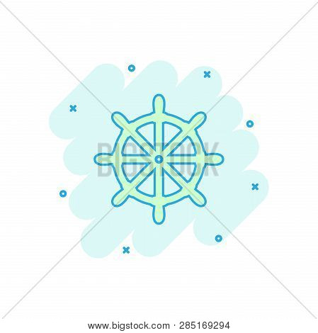 Vector Cartoon Steering Wheel Rudder Icon In Comic Style. Rudder Wheel Sign Illustration Pictogram. 