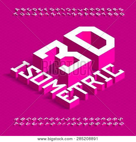 3d Isometric Alphabet Font. 3d Effect Geometric Letters And Numbers With Shadow. Stock Vector Typesc