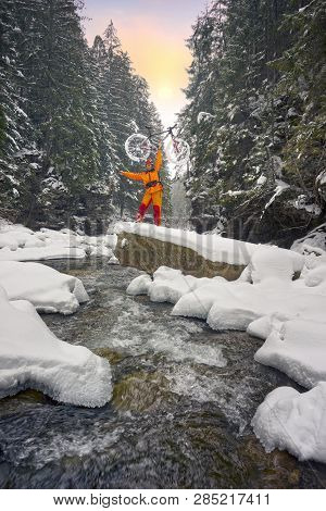 Mountain Bike In The Winter In The Mountains