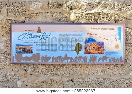 St. Augustine, Florida. January 26 , 2019. El Camino Real Sign On Rustic Wall.