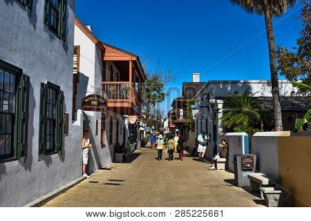St. Augustine, Florida. January 26, 2019. People Enjoying Colonial Experience In St. George St. In O