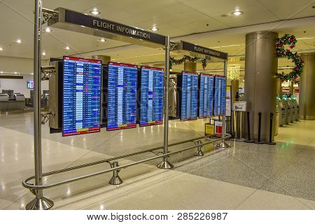Miami, Florida. January 05, 2019. Illuminated Arriving Sign At Miami International Airport  (2)