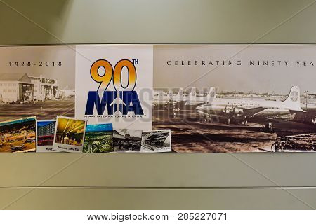 Miami, Florida. January 05, 2019. 90 Th Aniversary Sign At Miami International Airport .