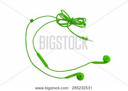 Beautiful Green Headphones For Smartphones, Tablets, Music Players And A Computer With A Headset, On
