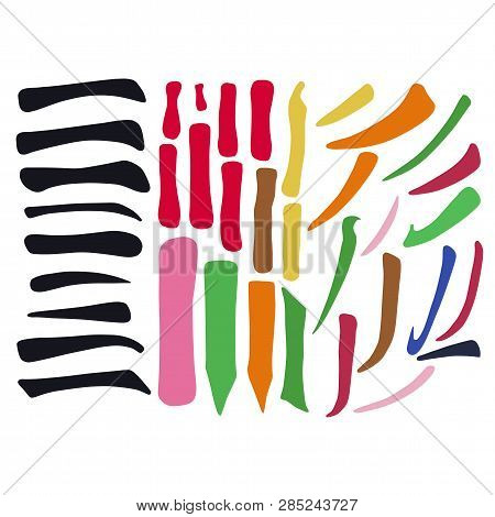 Main Chinese Hieroglyphs Calligraphy Graphic Symbol Colored Element Set (the Horizontal, Vertical Li