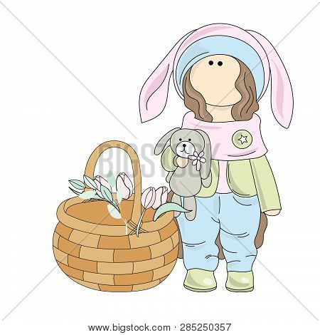 Easter Gift Tilda Doll Great Religious Holy Holiday Cartoon Vector Illustration Set For Print, Fabri