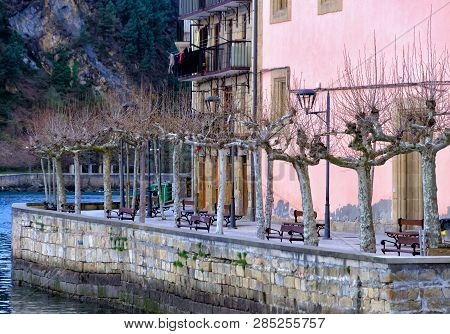 Pink Building On The Waterfront In Pasai Donibane, Spain
