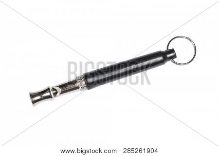 Metal silver High frequency dog whistle isolated on white
