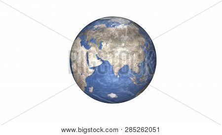 Planet Earth Without Shadows Of Solar System Isolated On White Background. Eurasian And African Cont