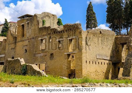 Herculaneum, Ancient Roman Town. Residential Two-story House, Archeological Site, Ercolano, Italy