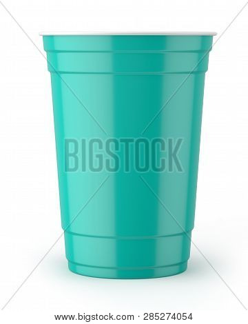 3d Rendered Aqua And White 16oz 455ml American Plastic Party Cup.