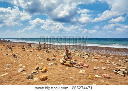 Beautiful Wild Beach With Clear Turquoise Water And Waves. Lara Beach, Cyprus.