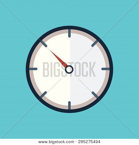 Fun Clock Vector Icon On Blue Background. Flat Design