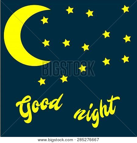 Good Night Icon Banner. Moon With Star. Vector