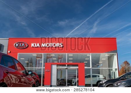 Roncq,france-february 20,2019: View Of The Kia Brand Dealership Store.kia Motors Is A South Korean A