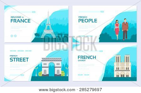 France Country Ornament Travel Tour Concept. Traditional Monument Brochure Card Set. Ethnic Template