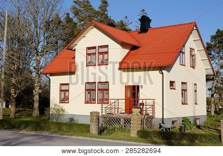 Blase, Sweden - May 12, 2016: Exterior View Of A Single Family House Located In The Province Of Gotl