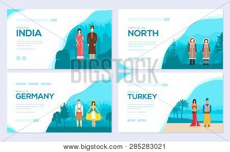 Couples From Different Countries Of The World. Traditional Clothing Of Different Nationalities Broch