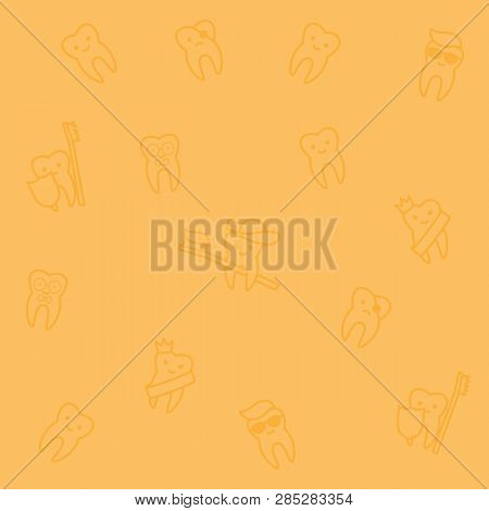 Seamless Flat Vector Line Art Tooth Pattern In Yellow