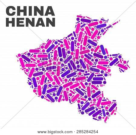 Mosaic Henan Province Map Isolated On A White Background. Vector Geographic Abstraction In Pink And 