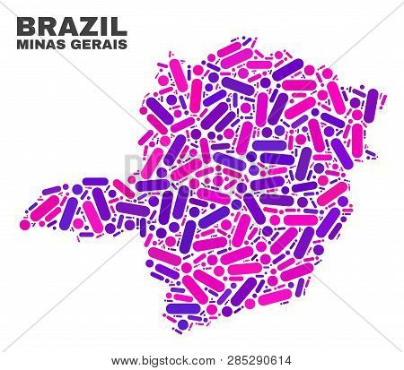 Mosaic Minas Gerais State Map Isolated On A White Background. Vector Geographic Abstraction In Pink 
