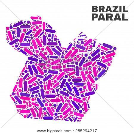 Mosaic Paral State Map Isolated On A White Background. Vector Geographic Abstraction In Pink And Vio