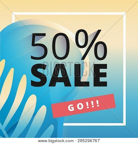 Promo Web Banner Summer Sale. Retro Summer Sale Banner Vector Illustration, Blue Sky With Summer Bea