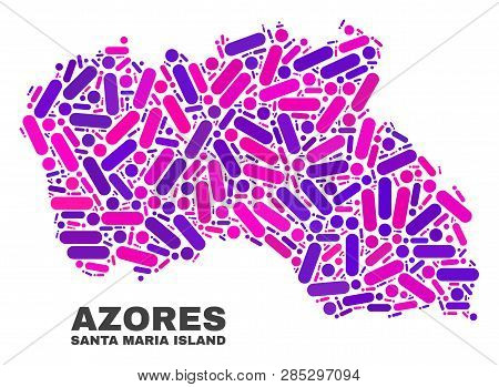 Mosaic Santa Maria Island Map Isolated On A White Background. Vector Geographic Abstraction In Pink 